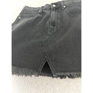 Madewell Black Denim Mini Skirt Womens Tag 28 30" Waist Cotton Fringed Hem